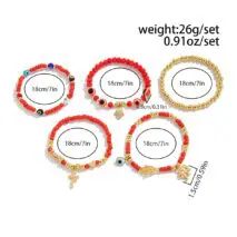 Ethnic style 5pcs Evil Eye Hamsa Charm Crystal Beaded Bracelet Set - ArtGalleryZen