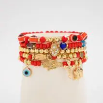 Ethnic style 5pcs Evil Eye Hamsa Charm Crystal Beaded Bracelet Set - ArtGalleryZen