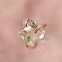 Exquisite Enamel Pink Rose Open Ring - ArtGalleryZen