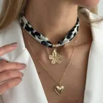 Flower Heart Pendant Leopard Print Chiffon Necklace Set 2 Pcs Boho - ArtGalleryZen