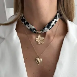 Flower Heart Pendant Leopard Print Chiffon Necklace Set 2 Pcs Boho - ArtGalleryZen