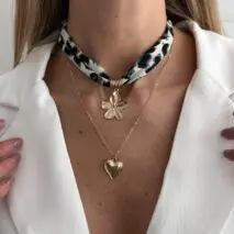 Flower Heart Pendant Leopard Print Chiffon Necklace Set 2 Pcs Boho - ArtGalleryZen
