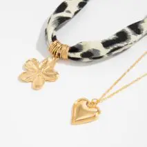 Flower Heart Pendant Leopard Print Chiffon Necklace Set 2 Pcs Boho - ArtGalleryZen