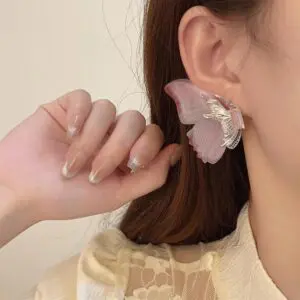 Forest Style Rhinestone Inlaid Chiffon Butterfly Stud Earrings - ArtGalleryZen