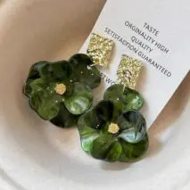 French Style Chunky Flower Dangle Textured Square Earrings - ArtGalleryZen
