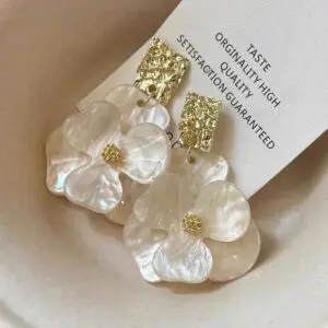 French Style Chunky Flower Dangle Textured Square Earrings - ArtGalleryZen