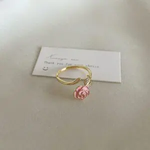 French Style CZ Inlaid Butterfly Enamel Flower Pearl Open Ring - ArtGalleryZen