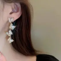 French Style CZ Inlaid Butterfly Tassel Earrings - ArtGalleryZen