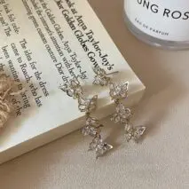 French Style CZ Inlaid Butterfly Tassel Earrings - ArtGalleryZen