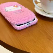 Furry Embroidery Hello Kitty Mirror Flip iPhone Case - ArtGalleryZen