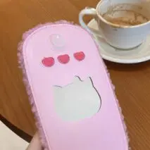 Furry Embroidery Hello Kitty Mirror Flip iPhone Case - ArtGalleryZen