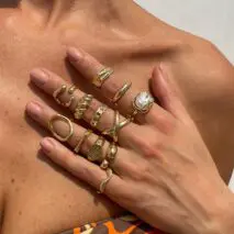 Geometric 12pcs Gold Silver Tone Hollow Twisted Open Ring Set - ArtGalleryZen