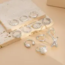 Geometric 12pcs Gold Silver Tone Hollow Twisted Open Ring Set - ArtGalleryZen