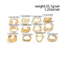 Geometric 12pcs Gold Silver Tone Hollow Twisted Open Ring Set - ArtGalleryZen