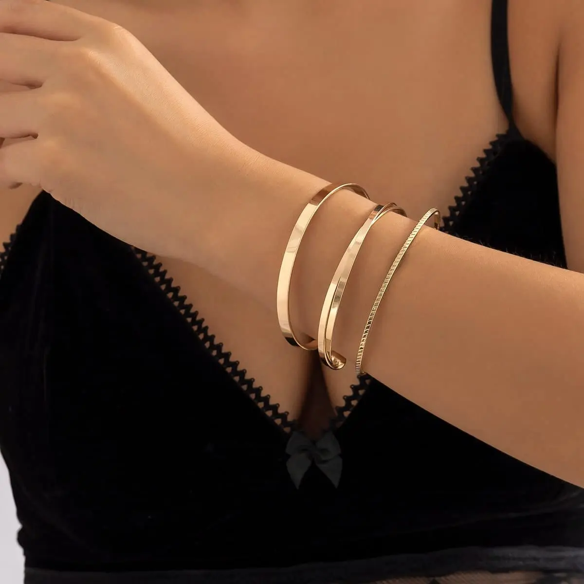 Geometric 3 Pieces Bangle Bracelet Set - ArtGalleryZen