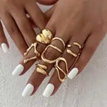 Geometric 6pcs Irregular Waterdrop Chunky Ring Set - ArtGalleryZen