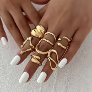 Geometric 6pcs Irregular Waterdrop Chunky Ring Set - ArtGalleryZen