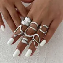 Geometric 6pcs Irregular Waterdrop Chunky Ring Set - ArtGalleryZen