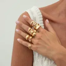 Geometric 7pcs Gold Silver Tone Chunky Hollow Waterdrop Ring Set - ArtGalleryZen