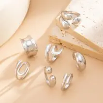 Geometric 7pcs Gold Silver Tone Chunky Hollow Waterdrop Ring Set - ArtGalleryZen