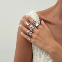 Geometric 7pcs Gold Silver Tone Chunky Hollow Waterdrop Ring Set - ArtGalleryZen
