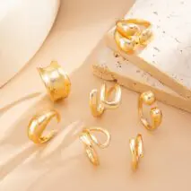 Geometric 7pcs Gold Silver Tone Chunky Hollow Waterdrop Ring Set - ArtGalleryZen