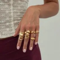 Geometric 7pcs Gold Silver Tone Chunky Hollow Waterdrop Ring Set - ArtGalleryZen