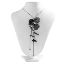 Geometric Abstract Black Leaf Pendant Y Necklace - ArtGalleryZen