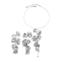 Geometric Abstract Gold Silver Tone Leaf Pendant Earrings Necklace Set - ArtGalleryZen