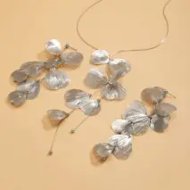 Geometric Abstract Gold Silver Tone Leaf Pendant Earrings Necklace Set - ArtGalleryZen