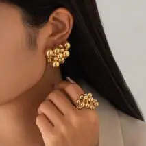 Geometric Chunky Irregular Beads Earrings Ring Set - ArtGalleryZen