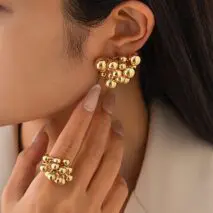 Geometric Chunky Irregular Beads Earrings Ring Set - ArtGalleryZen