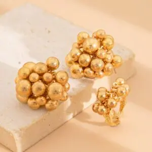 Geometric Chunky Irregular Beads Earrings Ring Set - ArtGalleryZen