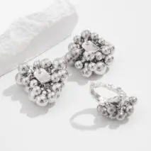 Geometric Chunky Irregular Beads Earrings Ring Set - ArtGalleryZen