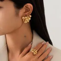 Geometric Chunky Irregular Beads Earrings Ring Set - ArtGalleryZen