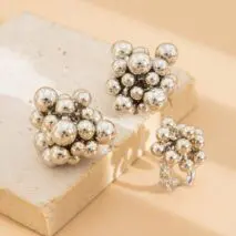 Geometric Chunky Irregular Beads Earrings Ring Set - ArtGalleryZen