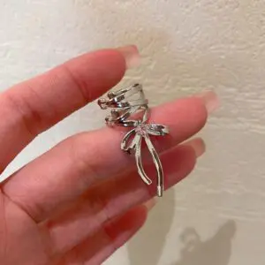 Geometric CZ Inliad Ribbon Bowknot Ear Wrap Earrings - ArtGalleryZen