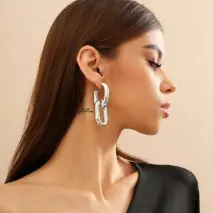 Geometric Double Oval Link Dangle Earrings - ArtGalleryZen