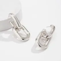 Geometric Double Oval Link Dangle Earrings - ArtGalleryZen