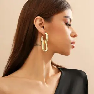 Geometric Double Oval Link Dangle Earrings - ArtGalleryZen