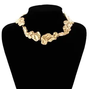 Geometric Gold Silver Plated Irregular Lava Choker Necklace - ArtGalleryZen