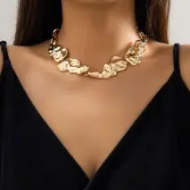 Geometric Gold Silver Plated Irregular Lava Choker Necklace - ArtGalleryZen