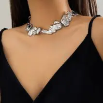 Geometric Gold Silver Plated Irregular Lava Choker Necklace - ArtGalleryZen