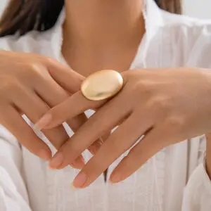 Geometric Gold Silver Plated Oval Disk Open Ring - ArtGalleryZen