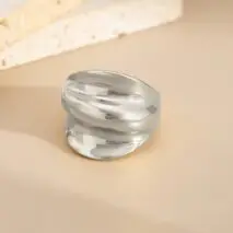Geometric Gold Silver Tone Chunky Pleated Ring - ArtGalleryZen