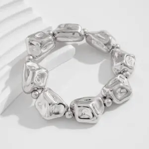 Geometric Gold Silver Tone Irregular Beaded Bracelet - ArtGalleryZen