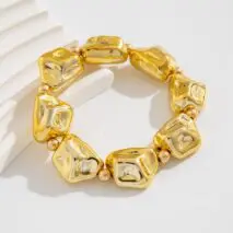Geometric Gold Silver Tone Irregular Beaded Bracelet - ArtGalleryZen