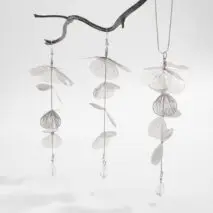 Geometric Gold Silver Tone Leaf Crystal Pendant Y Necklace Earrings Set - ArtGalleryZen