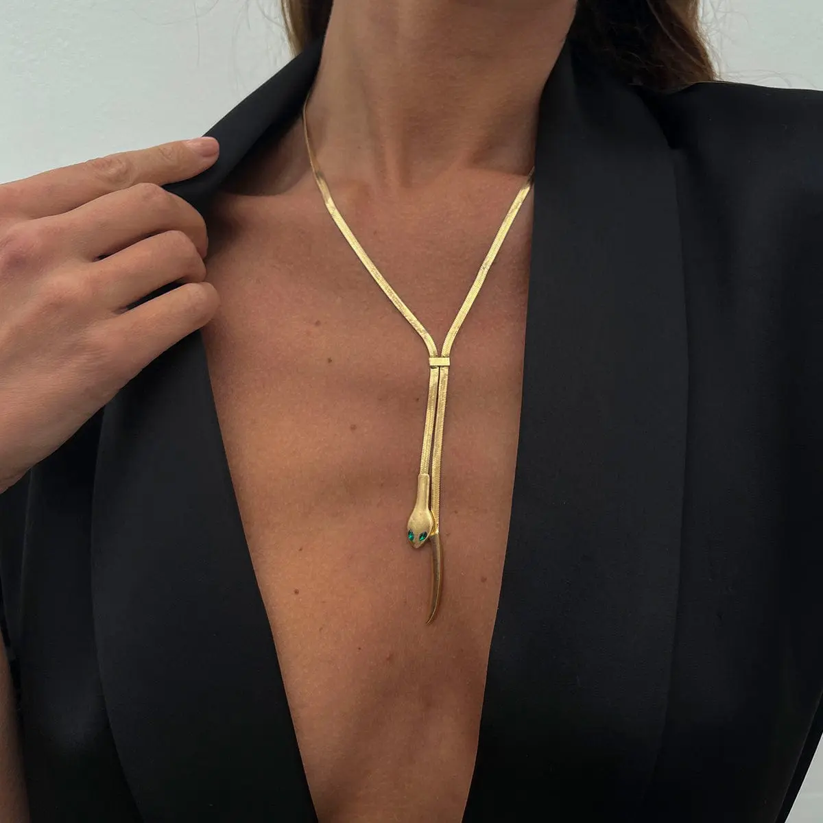 Geometric Gold Silver Tone Snake Necklace - ArtGalleryZen