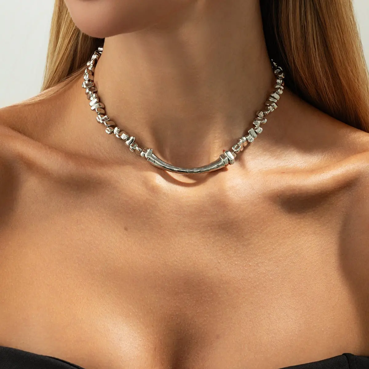Geometric Irregular Beaded Chain Choker Necklace Bracelet - ArtGalleryZen